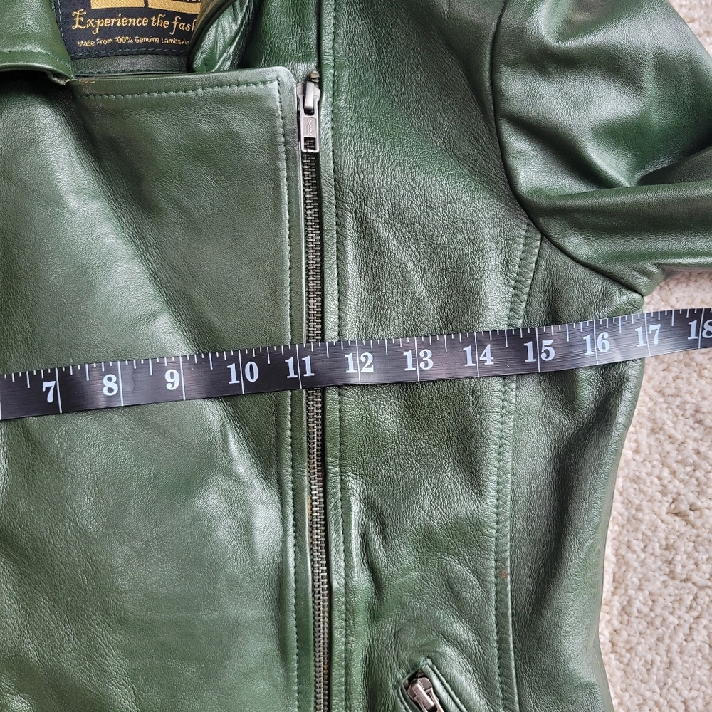 Sara Leather “Experience the Fashion” 100% Genuine Lambskin Green Moto Jacket XS - Picture 8 of 15